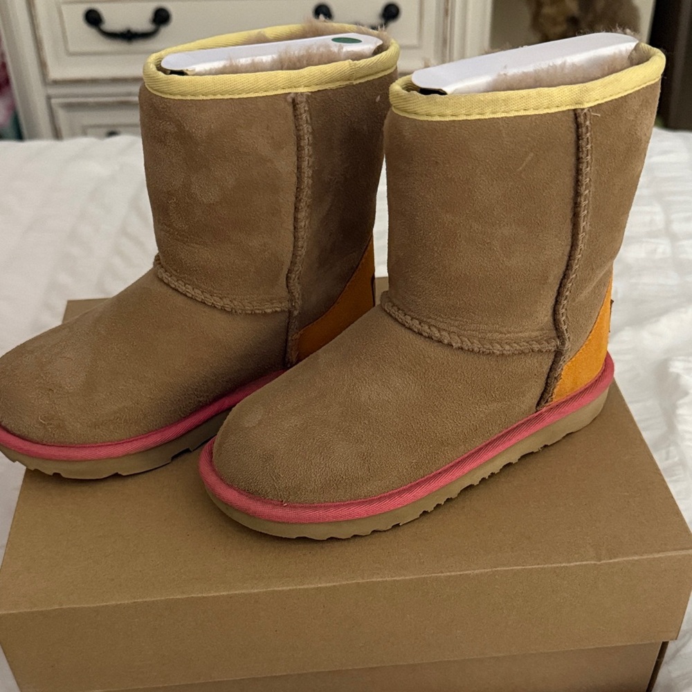 UGG Tan Boots with Yellow and Pink Accents